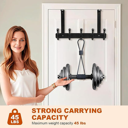 persevere Over The Door Hooks with Auto-Locking Design, Rustproof Multi-Functional Coat Rack, Bathroom Towel Holder, Space-Saving Door Hanging Organizer with 5 Hooks for Clothes and Towels (Black)