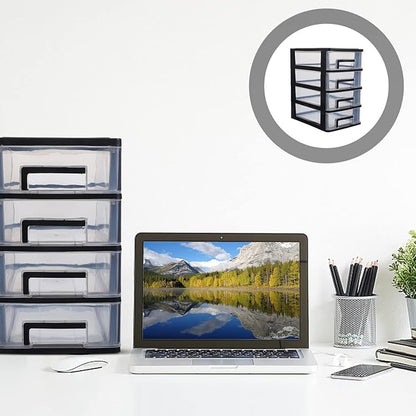 4-Drawer Plastic Storage Cabinet Organizer Clear Stackable Storage Drawers for Desk Closet Office Craft Room and Pantry Compact 9.8 X 5.9 X 9.8 Inches