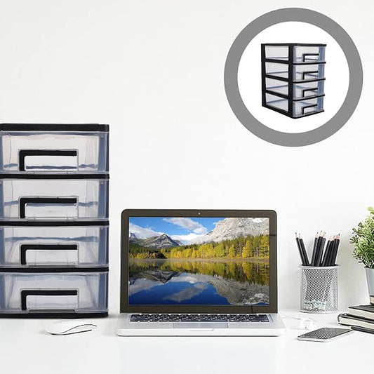 4-Drawer Plastic Storage Cabinet Organizer Clear Stackable Storage Drawers for Desk Closet Office Craft Room and Pantry Compact 9.8 X 5.9 X 9.8 Inches