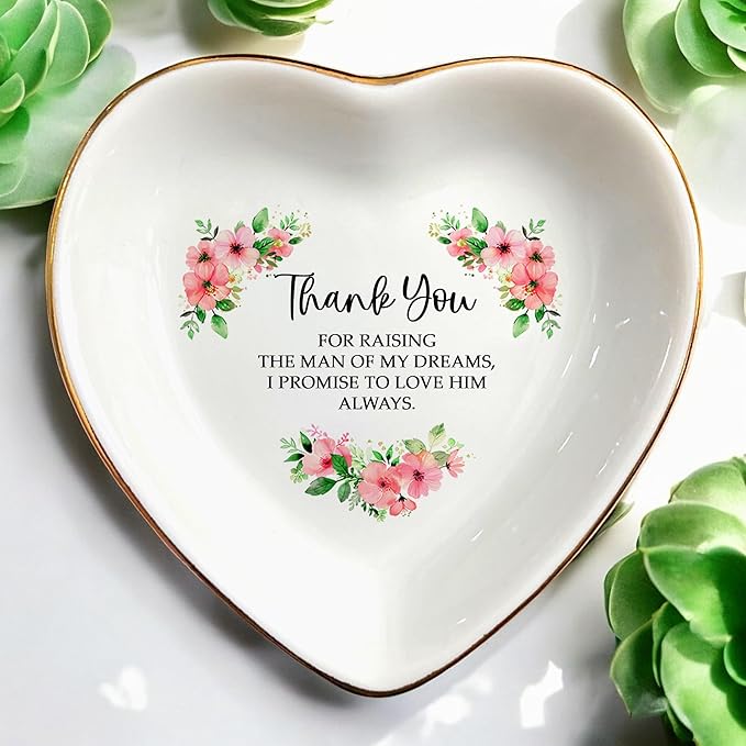 Clover89 Floral Heart-shaped Ring Dish for Mother-in-law-Trinket Tray, Jewelry Dish Gifts For Mom-In-Law Mother's Day, Wedding, Birthday, Christmas Gift from Bride, Daugter-in-law