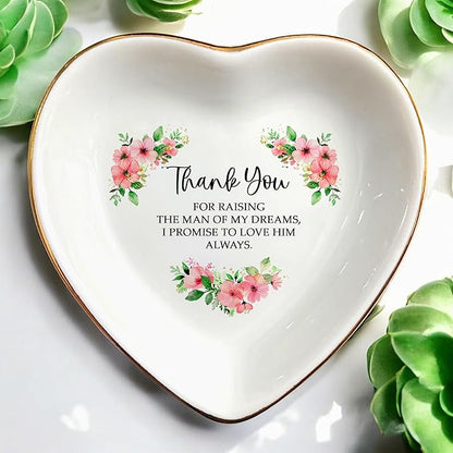 Clover89 Floral Heart-shaped Ring Dish for Mother-in-law-Trinket Tray, Jewelry Dish Gifts For Mom-In-Law Mother's Day, Wedding, Birthday, Christmas Gift from Bride, Daugter-in-law