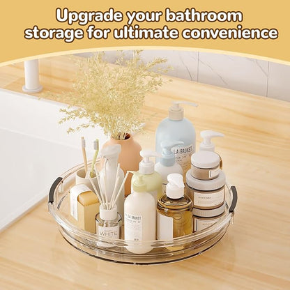Clear Lazy Susan Organizer Turntable for Cabinet Table Top, 10.6 Inch 2 Pack 360 Rotating Spinning Makeup Organizer for Vanity, Kitchen Storage Rack Heavy-Duty Pantry Spices Tray Countertop Organizer
