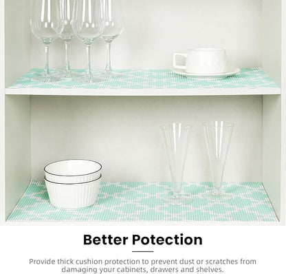 BAGAIL Drawer and Shelf Liner, 17.5 in X 10 Ft Non-Adhesive Shelf Liners for Kitchen Cabinets, Thick Strong Grip Liners for Desk, Shelves, Bathroom Drawers, Cabinet Protection - BlueQuatrefoil