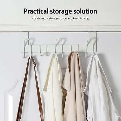 SKOLOO Over The Door Hooks - for Doors up to 1-3/4'' Thickness, Pack of 2, Metal Door Hanger with 11 Hooks, Over The Door Hanger for Coats, Hats, Towels, White
