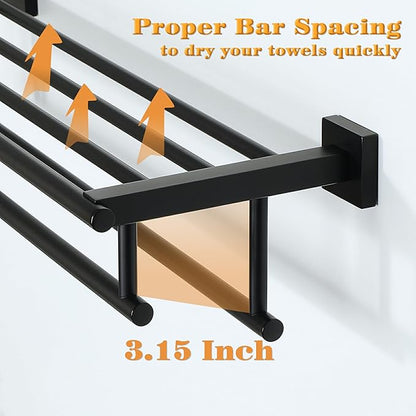 Alise Towel Rack for Bathroom Wall Mount,Bathroom Towel Holder Double Towel Bars with Shelf,16 Inch SUS304 Stainless Steel Towel Hanger for Bathroom Walls,Matte Black