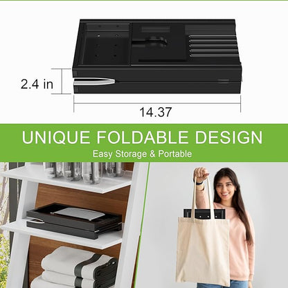 Bathtub Caddy Tray for Tub,Foldable Bath Table Trays,Bamboo Shelf with Book and Wine Glass Holder,Bathroom Accessories Suitable for Luxury Spa or Reading,Black