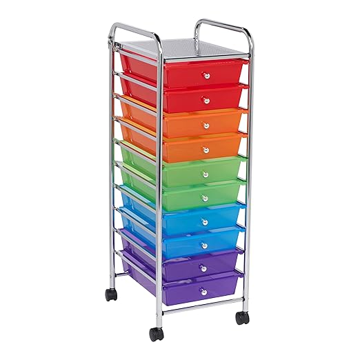 ECR4Kids 10-Drawer Everyday Mobile Organizer, Storage Cart, Assorted