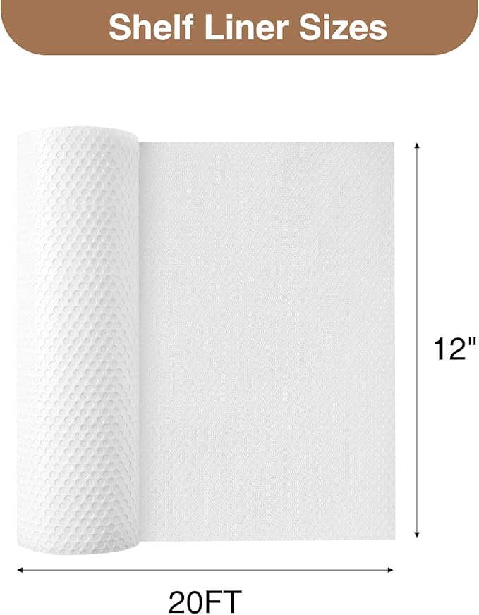 Shelf Liners, 12'' X 20ft Kitchen Drawer Mats, Non-Slip & Non-Adhesive EVA Cabinet Liner Shelf Paper for Dresser Pantry Bathroom Cabinet Lining Refrigerator Liner (Clear Dot)