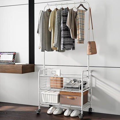 SUOERNUO Laundry Cart with Hanging Rack Rolling Laundry Hamper Sorter with Wheels Shelf,Grey