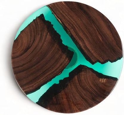 Handmade Reversible 16" Wood and Epoxy Resin Lazy Susan, Turntable for Kitchen Countertop, Rotating Display Stand, Organizer and Storage for Dining Table, Cup Board, Home Decor (Clear Green)