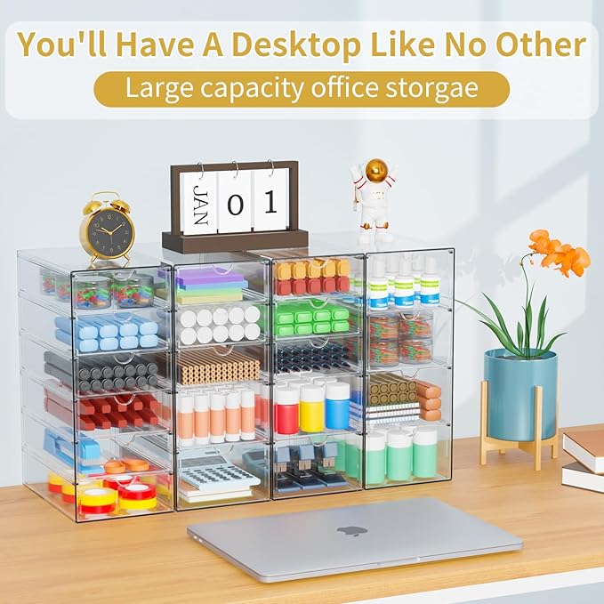 Acrylic Makeup Organizer with 20 Drawers, 4 Set Clear Storage Drawers, Acrylic Drawer Organizer and Storage for Desktop Office Supplies Make Up Pen Hair Accessories