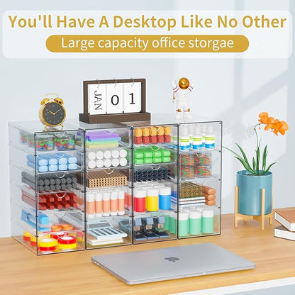 Acrylic Makeup Organizer with 20 Drawers, 4 Set Clear Storage Drawers, Acrylic Drawer Organizer and Storage for Desktop Office Supplies Make Up Pen Hair Accessories