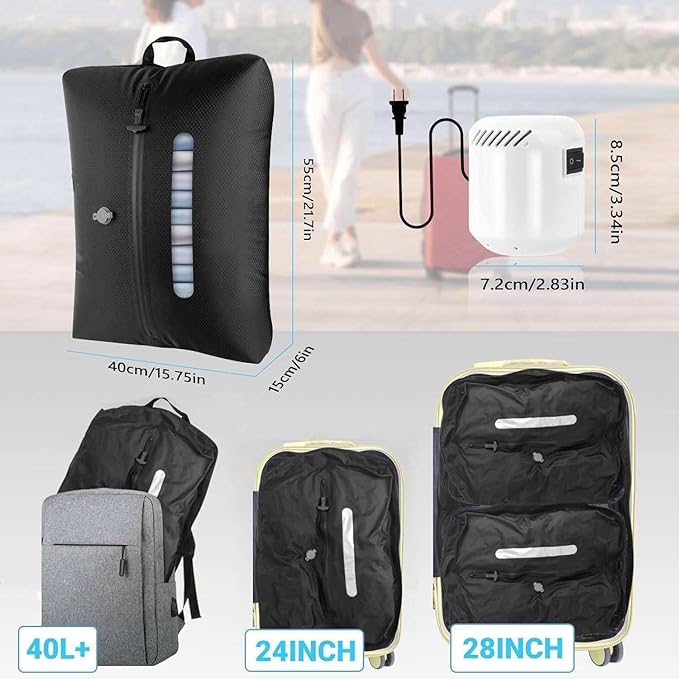 AIDONS Vacuum Bag for Travel with See-Through Window & 5KPa Pump Space Saver Vacuum Seal Bags for Clothing Travel IP67 Reusable Packing Organizers for Luggage, Backpack, Suitcase Black 1PC+ Pump
