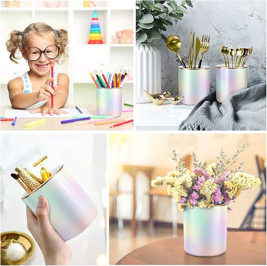 WAVEYU Cute Pen Holder for Desk, Pencil Cup Holder Desktop Stationery Makeup Brush Organizer Decor for Teen Girls Durable Ceramic Desk Organizer for Office, Classroom, Home, Colorful