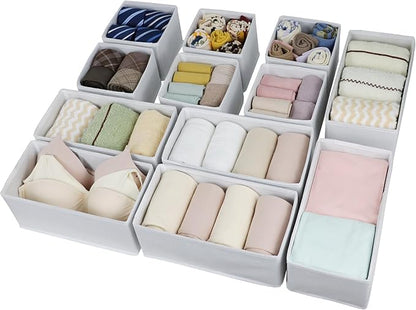 Drawer Organizer Clothes, Foldable Fabric Dresser Organizer Closet Organizers and Storage Box for Underwear,Folded Clothes,Baby Clothing,Socks,Bra,Towels,Ties(6M+6S,White)