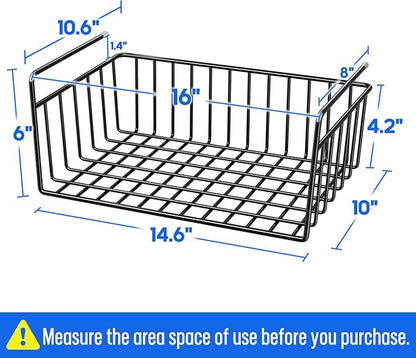 SUFAUY 6-Pack Under Shelf Basket Storage, Wire Shelves for Storage and Organization, Under Cabinet Paper Plate Dispenser Organizer Holds up to 22lbs for Pantry Closet, 10.6“d x 16" w, Black