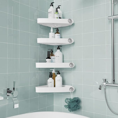 Sotfamily Plastic Shower Caddy Corner (For 90° Only), 4 Pack Adhesive Corner Shower Shelves for Bathroom Organizers and Storage, White