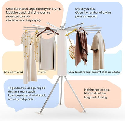 Clothes Drying Rack,Drying Rack Clothing,Laundry Drying Rack,Floor Standing,16 Aluminium Poles,Collapsible,Retractable,Foldable,Folding Laundry Rack