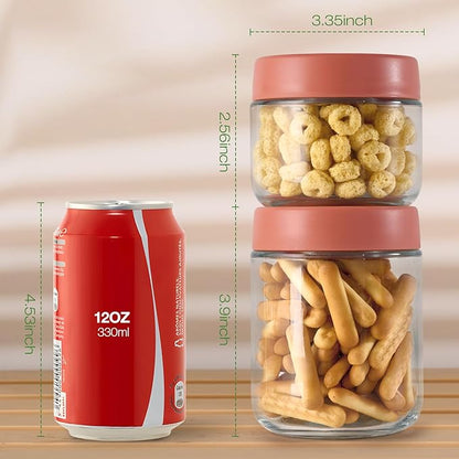 Hoa Kinh Glass Food Storage Jars with Lids, 10oz 4Pack Leak Proof Small Glass Jars for Overnight Oats, Cereal, Clear Empty Glass Jars with Lids for Kitchen(Red, Green, Purple and White)