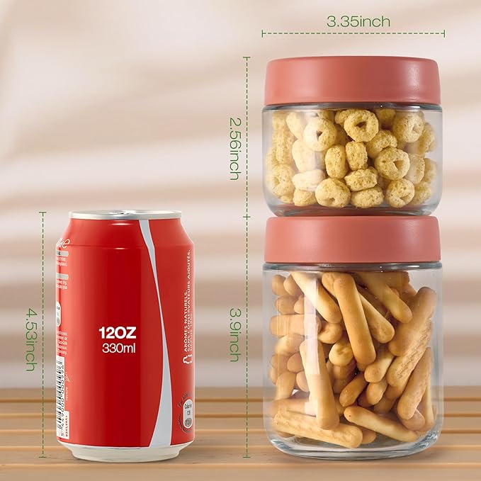 Hoa Kinh 16oz 6Pack Glass Food Storage Jars with Lids, Leak Proof Small Jars for Overnight Oats, Cereal, Clear Empty Glass Jar with Lids for Kitchen(Red, Green and White)
