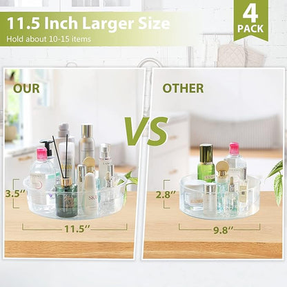 GUZON 2 Pack Lazy Susan Organizer for Cabinet, Upgraded 11.5" Clear Lazy Susan Turntable with Handles and Raised Edge, Rotating Spice Storage for Kitchen, Pantry, Refrigerator, Bathroom, Table