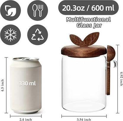 Koythin Food Storage Containers with Wooden Lids and Scoops, Glass Jars with Airtight Lids, Bath Salt Container with Scoop, Kitchen Canisters for Coffee, Tea, Sugar, Spice (Smooth, 20.3 oz)