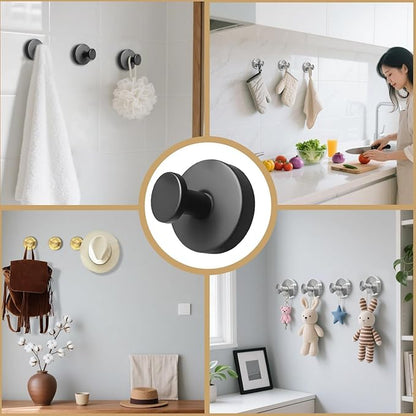 Zloeoa 4Pcs Suction Cup Hooks, Wreath Hangers for Front Door, Strong Hold No Drill Hangers for Bathroom, Kitchen, Glass, Tile, Perfect for Wreaths (Black)