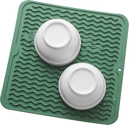 Silicone Dish Drying Mat for Multiple Usage,Easy clean,Eco-friendly,Heat-resistant Silicone Mat for Kitchen Counter or Sink,Refrigerator or Drawer liner Green M 12 inches x 12 inches