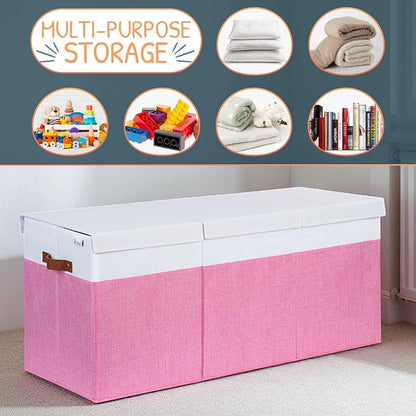 Extra Large Toy Storage Organizer with Lid - Sturdy, Collapsible Toy Chest Storage Box Design - Toys Bin with Dividers for Kids, Nursery, Bedroom, Playroom 37"x16"x14"