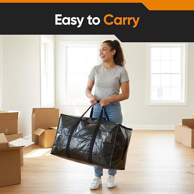 HOLDN’ STORAGE Extra Large Moving Storage Bag with Zipper Lid, Heavy Duty Reusable Tote for Clothes, Bedding, Books, Dorm & Home, Pack of 10 (Mix Pack)