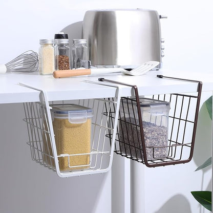 PRETYZOOM 2 Pack Under Shelf Basket, Under Cabinet Hanging Metal Wire Storage Basket, Space-Saving Storage Solution for Kitchen, Bathroom, Bookshelf, Office, Desk (10x6.5x8 inch)