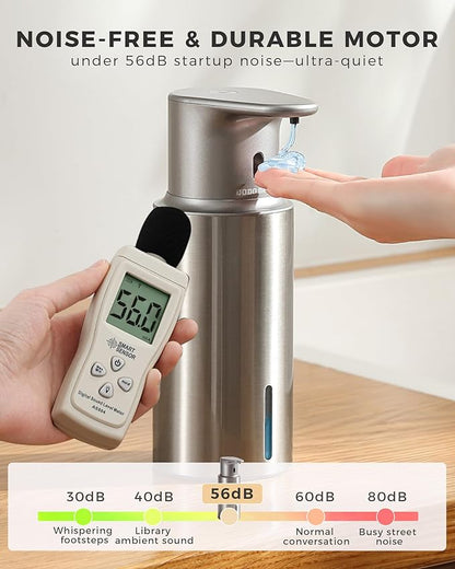 DODO MEKIA Automatic Liquid Soap Dispenser Touchless, 304 Stainless Steel Bottle Body &16.2oz/480ml Rechargeable, 3 Adjustable Liquid Levels, IPX7 Waterproof, for Kitchen Bathroom, Stainless Steel