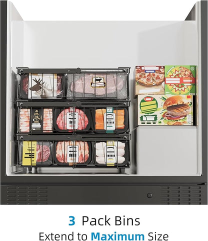Deep freezer organizer bins-Fit 10 to 20 Cu.FT，6 Pcs stackable wire baskets for freezer，Vegetable Fruit Basket，kitchen countertop organizer，pantry organizers and storage，Expandable length 11.42-17.91"