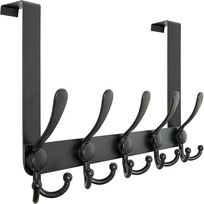 Dseap Over Door Hook 2.0 - Upgraded Version - Simple-Assembly, Strong, Heavy-Duty Stainless Steel 5-Tri-Hook Over The Door Hanger Rack, SimpleStrong Series, Black