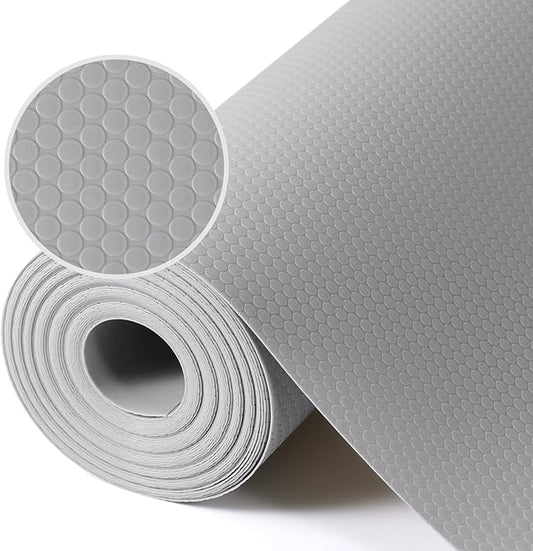 Shelf Liners for Kitchen Cabinets Non Adhesive Drawer Liner for Bathroom Waterproof Refrigerator Liners for Shelves Fridge Plastic Mats Cabinet Cupboard Liner Light Gray 11.8 x 236.2 Inches