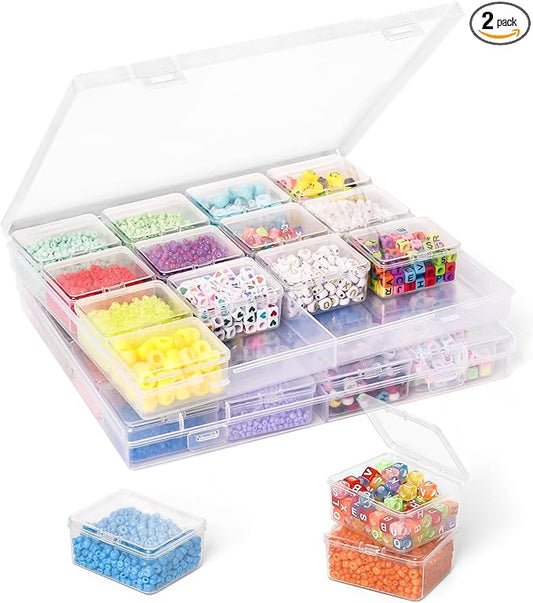 Cokapo Bead Organizer Box, 32 Pcs Small Clear Bead Organizers and Storage, Plastic Storage Containers with Hinged Lids and Labels for DIY Jewelry, Diamond Art, Small Parts, Crafts, Bracelet, Nail Art