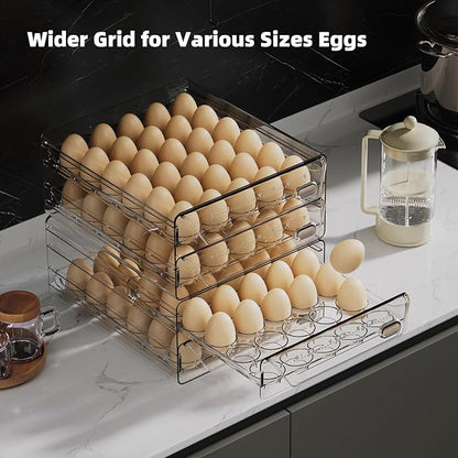 HIYOHIYO Clear 40 Egg Holder for Fridge, High Capacity Egg Storage for Refrigerator, Large Egg Container for Refrigerator, Stackable Eggs Storage Trays for Countertop (2 Layer, 9.8"x 8.5"x 5.5")