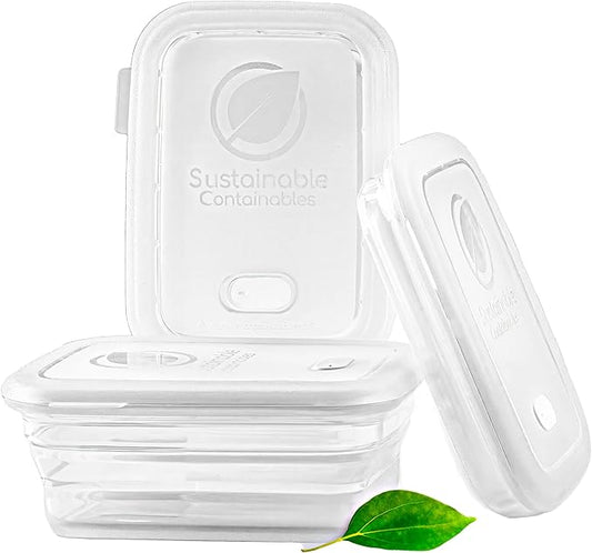 Premium Silicone Collapsible Food Storage Containers with Silicone Leakproof Lids, Platinum Food-Grade, BPA Free, LFGB Certified, Compact, Reusable Lunch Box, Microwave Safe, 4.9 Cups 3 Pk