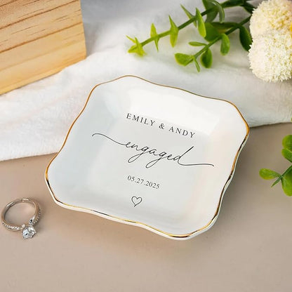 LullabyMall Custom Engagement Ring Holder Ring Dish, Custom Wedding Gifts for Couple, Bridal Shower Couple Jewelry Tray, Monogrammed Engagement Wedding Gifts for Bride 3