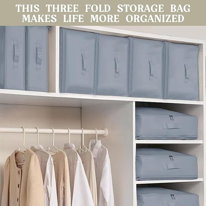 Ultra Space Saving Self Compression Organizers, 3-Layer Zipper Large Capacity Blanket Bags, Thickend Satin Fabric Comforter Storage Bags, for Collect Comforters, Clothes, Blankets (Gray)