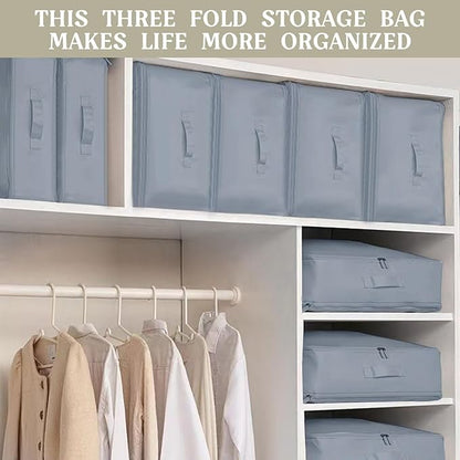 Ultra Space Saving Self Compression Organizers, 3-Layer Zipper Large Capacity Blanket Bags, Thickend Satin Fabric Comforter Storage Bags, for Collect Comforters, Clothes, Blankets (Gray)