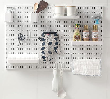 Pegboard Combination Kit with Shelf and Hooks No Punching for Garage Kitchen Living Room Bathroom Office,Pegboard Wall Organizer (White, 33" x 22")