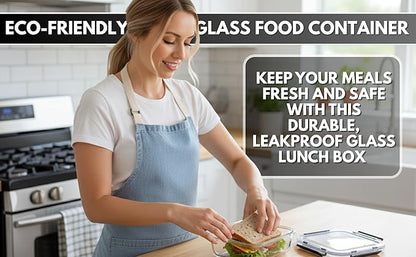 KEKEGO Glass Food Storage Containers Set of 5, Airtight Glass Meal Prep Containers, BPA-Free Lunch Containers for Microwave, Oven, Freezer & Dishwasher Safe（35oz）