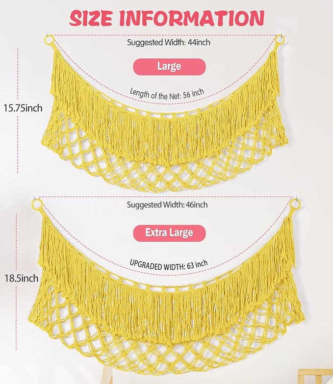 Stuffed Animal Hammock - Extra Large 63'' Long, Stuffed Animal Storage, stuffed animal Holder net, Hammock Large, Storage Hanging Organizer - Lemon yellow