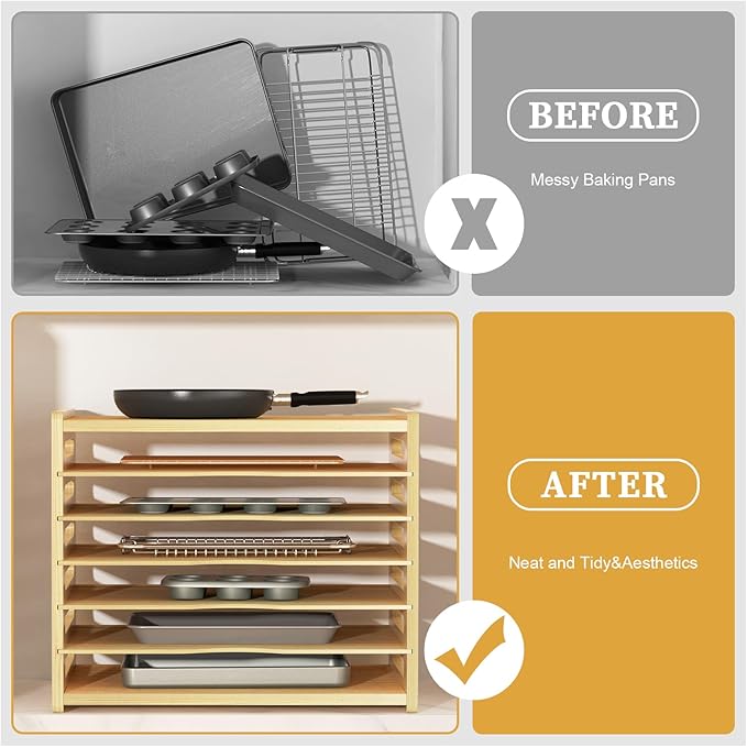 sandpaint 7 Tier Large Size Wooden Tray Dividers for Cabinet, Kitchen Cabinet Tray Divider for Pans, Storing pans, Baking trays, Cutting Board