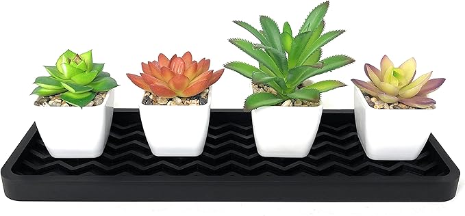 Happitasa Silicone Kitchen Sink Organizer Tray, Sponge Holder and Countertop Protector | Bathroom and Kitchen Soap Dish and Dispenser Tray (Light Grey, 12" x 4", 9.2 Ounces, Zigzag)