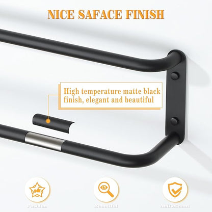 Alise Double Towel Bar,28 Inch Towel Racks for Bathroom, SUS304 Stainless Steel Towel Bar for Bathroom Wall,Quick Drying Bathroom Towel Holder Bath Towel Hanger,Matte Black