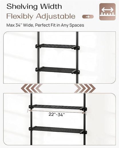 ALLZONE Over The Toilet Storage Cabinet, 4-Tier Adjustable Bathroom Shelves, 22-34 Inch Wide, Tension Mounted Organizer, Space-Saver Narrow Shelf, Fits 66-115 Inch Heights, Black