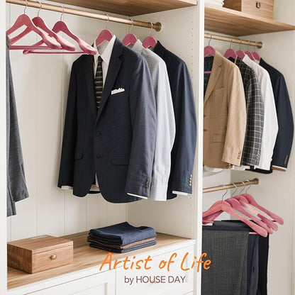 HOUSE DAY Wide Shoulder Cedar Hangers for Suits and Coats with Non Slip Pant Bar,360° Swivel Hook, Smooth Finish Cedar Wood Hangers for Closet, Closet Essentials, 5 Pack