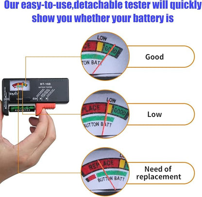 Battery Organizer Storage Case with Tester,Clear Lid Battery Storage Organizer,Holds 93 Batteries Battery Storage Box Battery Carrying Case（Batteries are Not Included）